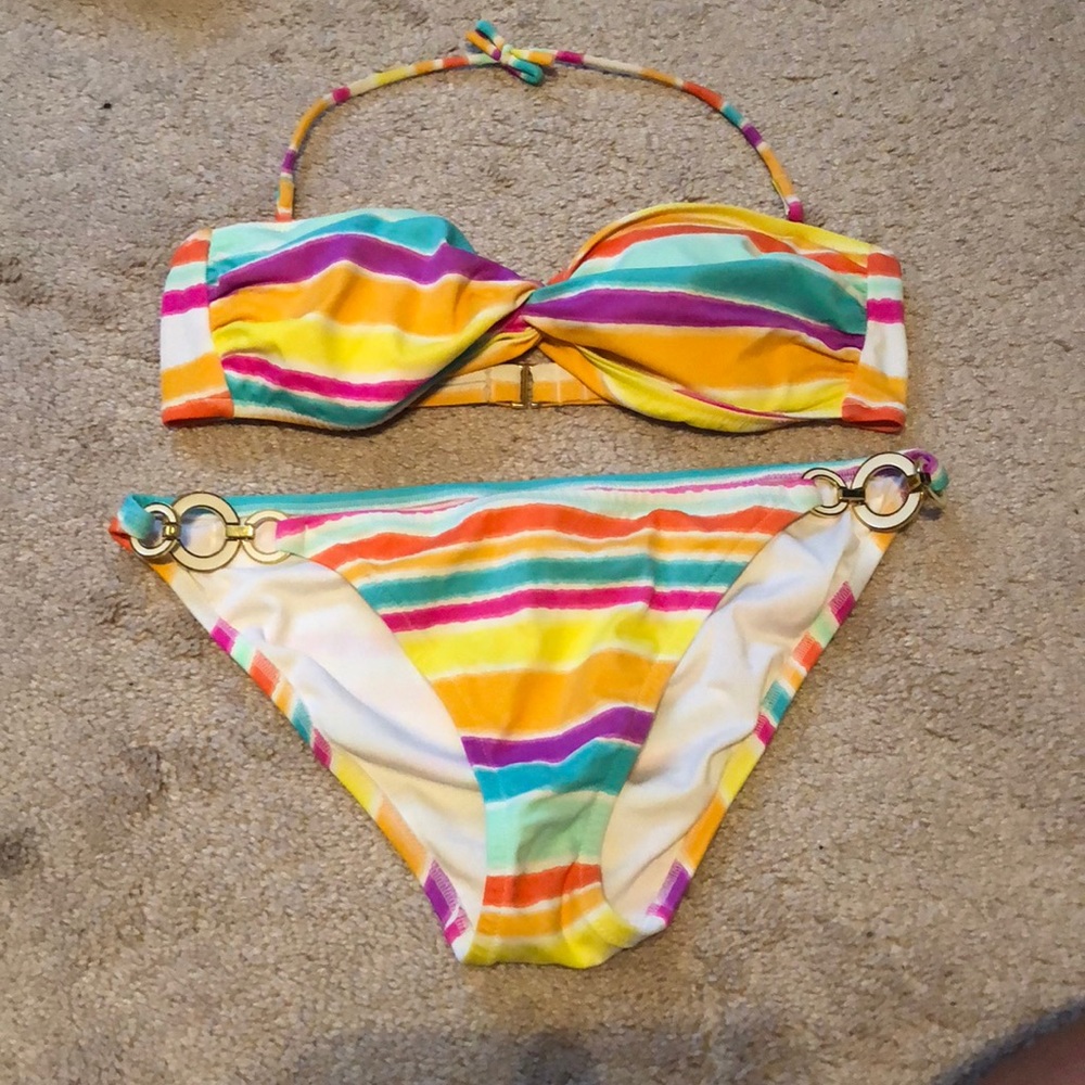Victorias Secret rainbow stripe bandeau bikini set